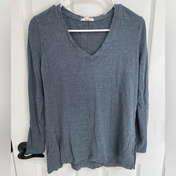 LOFT Tops - LOFT Factory Long Sleeve Lounge V Neck TShirt Marled Blue Women’s Size XS